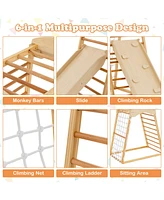 Gouun 6-in-1 Jungle Gym Wooden Indoor Playground with Double-Sided Ramp and Monkey Bars