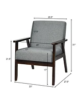 Gouun Solid Rubber Wood Fabric Accent Armchair