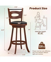 Gymax 4PCS 360°; Swivel Bar Stools Dining Chairs Solid Rubber Wood Leather Padded Brown & Black