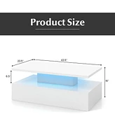 Gymax Led Coffee Table 2-Tier High Glossy with Adjustable Light & Remote Control White