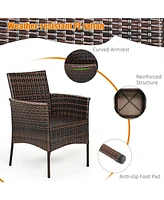 Gymax Patio 2PCS Rattan Arm Dining Chair Cushioned Sofa Furniture Brown