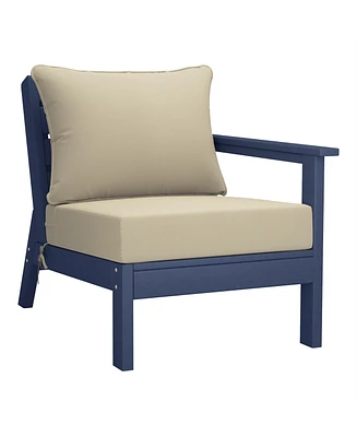 WestinTrends Outdoor Patio Hdpe Right Arm Facing Sectional Navy Blue Corner Club Chair with Cushions