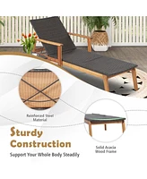 Gouun 2 Pieces Patio Chaise Lounge and Table Set with 4-Level Adjustable Backrest