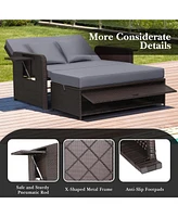 Gouun Patio Rattan Daybed with 4-Level Adjustable Backrest and Retractable Side Tray