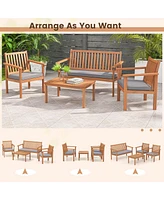 Gouun 4 Piece Patio Wood Furniture Set Acacia Wood Sofa Set with Loveseat