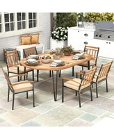 Gouun 79-Inch Oval Acacia Wood Patio Dining Table with Umbrella Hole for 8 People