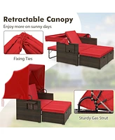 Gouun Outdoor Patio Rattan Daybed with Retractable Canopy and Adjustable Backrests
