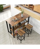Gouun 36 Inch 3-Tier Bar Table with Storage Metal Frame Adjustable Foot Pads for Dining Room