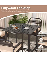 Gouun 5 Piece Rattan Counter Set with 4 Stools and Polywood Bar Table