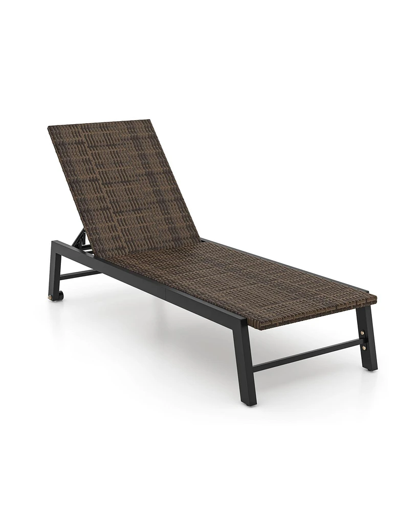 Gouun Pe Wicker Patio Chaise Lounge Chair with Wheels for Poolside Backyard and Deck