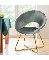 Gouun Modern Accent Velvet Dining Arm Chair with Metal Legs and Soft Cushion