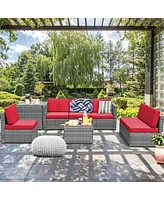 Gouun 8 Piece Wicker Sofa Rattan Dinning Set Patio Furniture with Storage Table