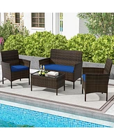 Gouun 4 Piece Patio Rattan Conversation Set with Cozy Seat Cushions