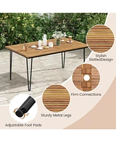 Gouun 63 Inch Rectangular Outdoor Dining Table for 6 People with Acacia Wood Tabletop and Umbrella Hole-63 inches