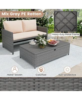 Gouun Outdoor Rattan Daybed Wicker Loveseat and 31 Gallon Storage Ottoman