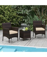 Gouun 3 Pieces Outdoor Conversation Set with Cushioned Seat and Glass Tabletop