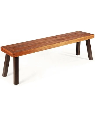 Gouun Patio Acacia Wood Dining Bench Seat with Steel Legs