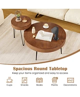 Gouun Set of 2 Boho Round Table with Solid Pine Wood Top and Metal Legs