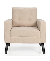 Gouun Mid-Century Upholstered Armchair Club Chair with Rubber Wood Legs