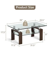 Gouun Rectangle Glass Table with Metal Legs