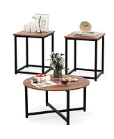 Gouun 3-Piece Table Set Round Table and 2PCS Square End Tables