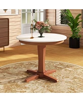 Gouun 35 Inches Wooden Round Dining Table with Pedestal Base