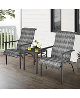 Gouun 3 Pieces Patio Rattan Bistro Set with High Backrest and Armrest