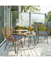 Gouun 3 Pieces Rattan Furniture Set with Cushioned Chair Table