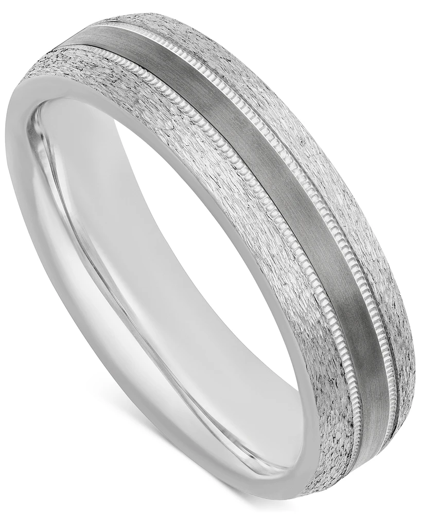 Men's Bark & Brushed Finish Wedding Band Sterling Silver Black Rhodium-Plate