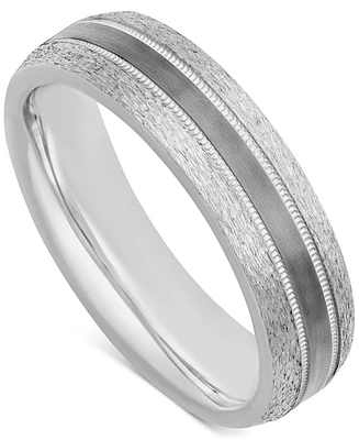 Men's Bark & Brushed Finish Wedding Band Sterling Silver Black Rhodium-Plate