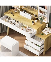 gaomon Makeup Vanity Dressing Table with Open Shelves & Large Mirror & 6 Storage Drawers