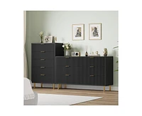 gaomon Modern 6 Drawer Dresser for Bedroom with Gold Handle and Large Drawer, Wood Double Chest of Drawers and Storage Organizer for Living Room