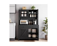 gaomon Kitchen Pantry Cabinet with Microwave Stand, Freestanding Hutch with Drawers, Doors & Adjustable Shelves, Buffet Cabinet with Storage
