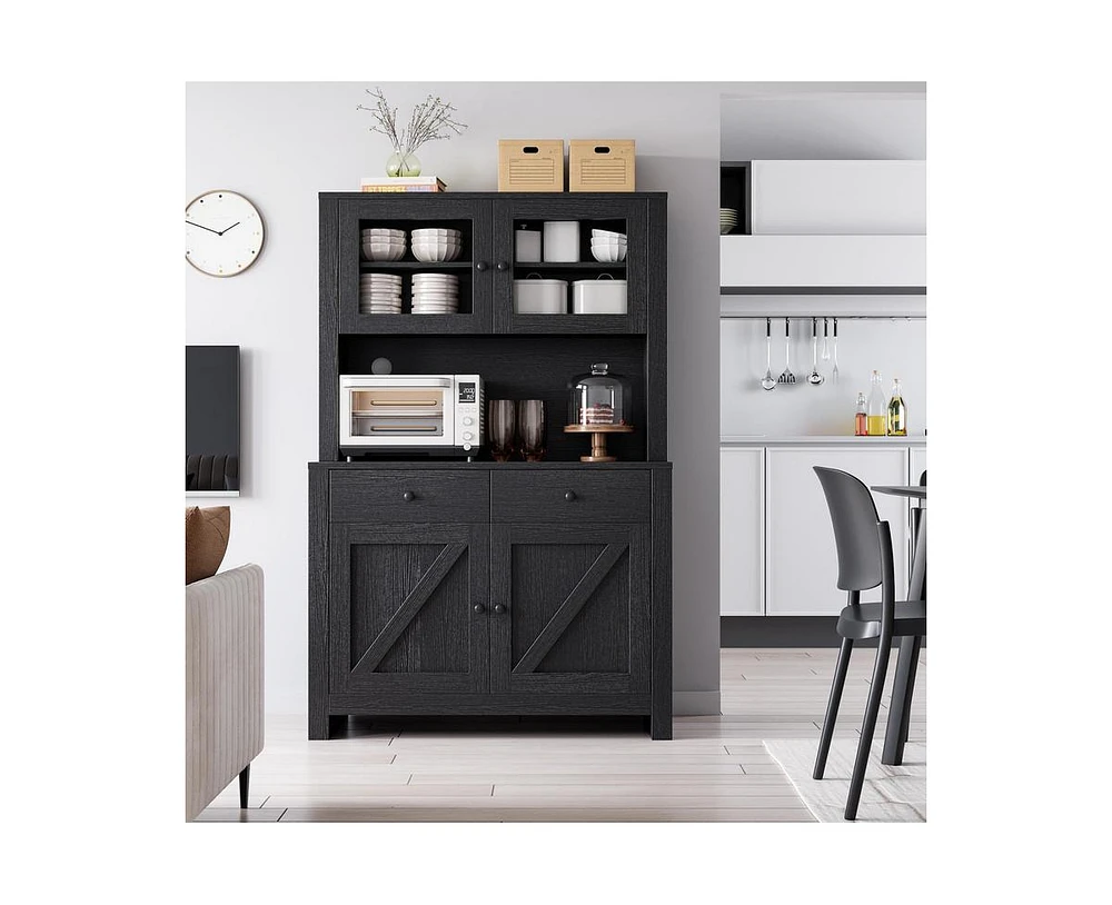 gaomon Kitchen Pantry Cabinet with Microwave Stand, Freestanding Hutch with Drawers, Doors & Adjustable Shelves, Buffet Cabinet with Storage