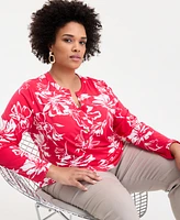 INC Plus Printed Split-Neck Top, Exclusively at Macy's