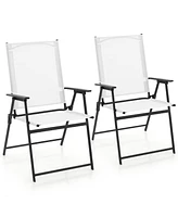 Gymax Set of 4 Patio Portable Metal Folding Chairs Dining Chair Set White