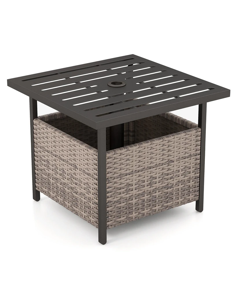 Gouun Outdoor Patio Rattan Wicker Steel Side Deck Table