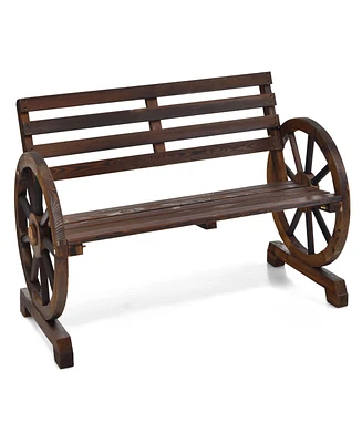 Gouun 2-Person Outdoor Wooden Wagon Wheel Garden Bench