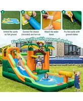 Monkey-Themed Inflatable Water Slide with Jumping Area and Pool with 680W Blower
