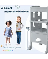 Gouun Boys Folding Wooden Step Stool with Lockable Safety Rail 3+