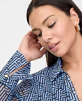 INC Plus Printed Mesh Johnny Collar Top, Exclusively at Macy's