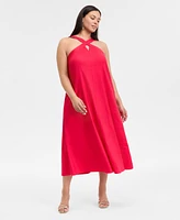 INC Plus Linen-Blend Printed Halter Maxi Dress, Exclusively at Macy's