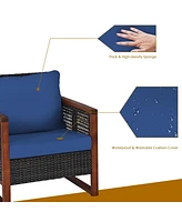 Gouun 3 Pieces Patio Wicker Furniture Set with Acacia Wood Table and Washable Cushion