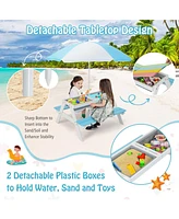 Gouun 3-in-1 Kids Outdoor Picnic Water Sand Table with Umbrella Play Boxes