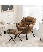 Gouun Modern Accent Sofa Chair with Folding Footrest and Side Pocket