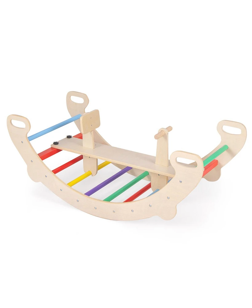 Gouun 4-in-1 Multifunctional Wooden Climbing Toys with Rocker and Crawling Tunnel