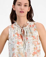 Anne Klein Women's Floral-Print Ruffle-Collar Blouse