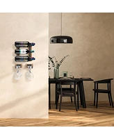 Sorbus Wire & Mahogany Wood Wine Rack and Glass Holder Wall Mounted for Bottles, Wine Glasses, for Home Bar (Holds 12 Bottles, 6 Glasses)