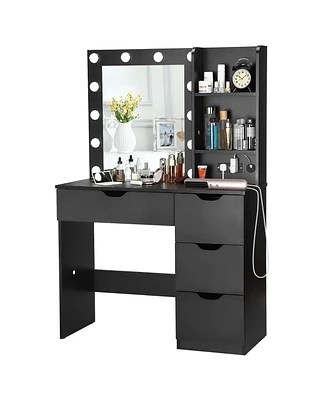 gaomon Makeup Vanity with Lights & Power Outlet, Vanity Table with 4 Drawer