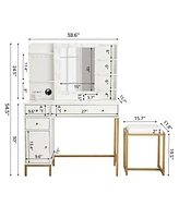 gaomon anity Desk with Mirror, Makeup Vanity Table with Chair & Charging Station